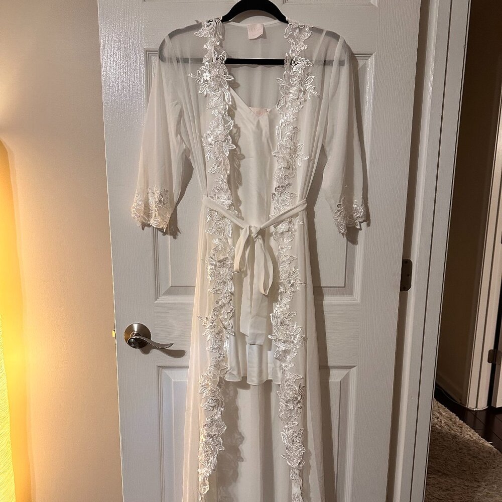 Le Rose Long Bridal Robe & Slip - XS/S